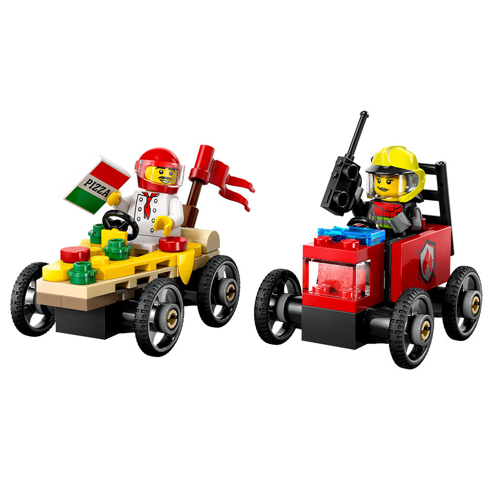 Pack de Autos de Carreras: Pizza vs. Camión de Bomberos