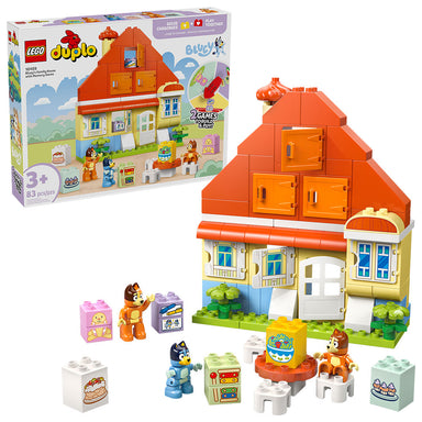 Un set 2 en 1 para preescolares a partir de 3 años: construye la casa familiar de Bluey y juega a divertidos juegos de memoria. Incluye 3 figuras, accesorios reconocibles de la serie y ventanas que se abren para descubrir sorpresas. Perfecto para desarrollar motricidad fina, memoria y habilidades de comparación mientras los niños se divierten en familia.