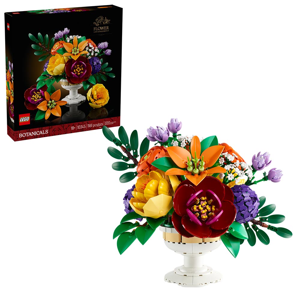 LEGO Botanical Arreglo Floral con 14 flores de colores en jarrón blanco decorativo