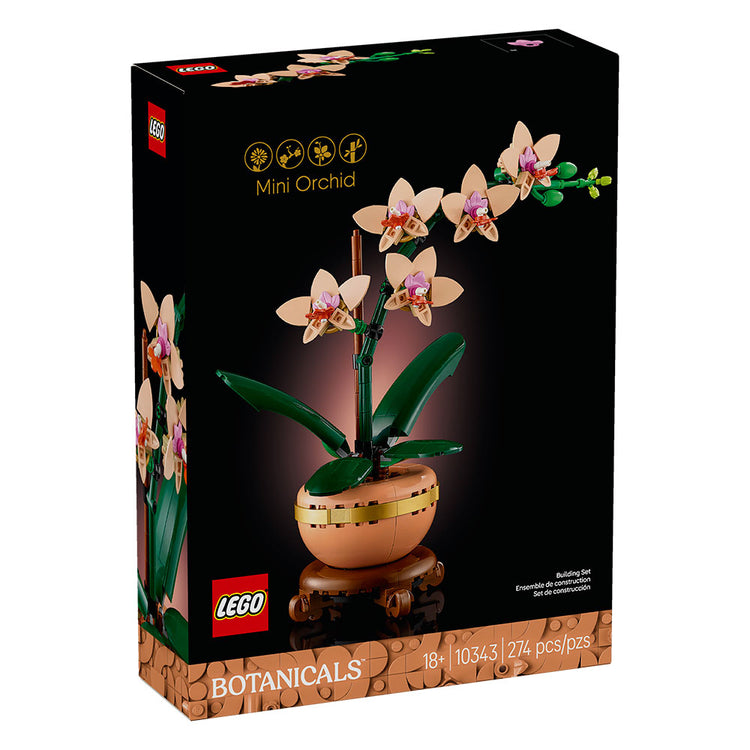 LEGO Botanical Miniorquídea 10343 con flores color melocotón y maceta decorativa