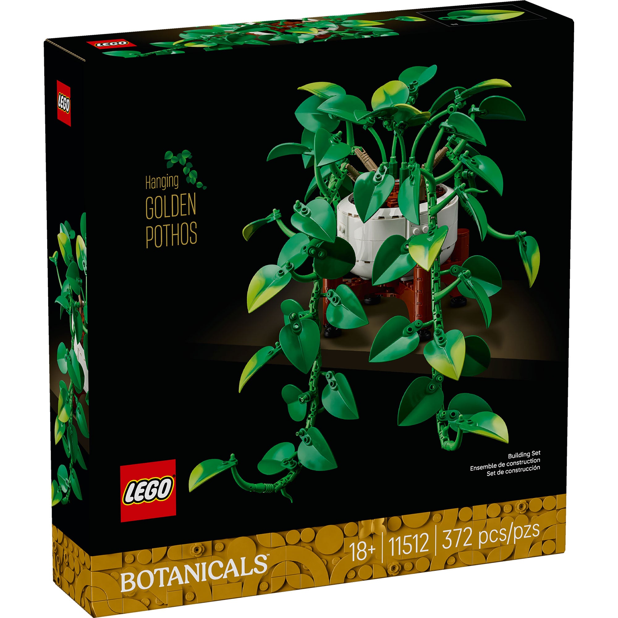 LEGO Botanicals Potus Jaspeado Colgante 11512 con maceta blanca, hojas verdes móviles y 372 piezas