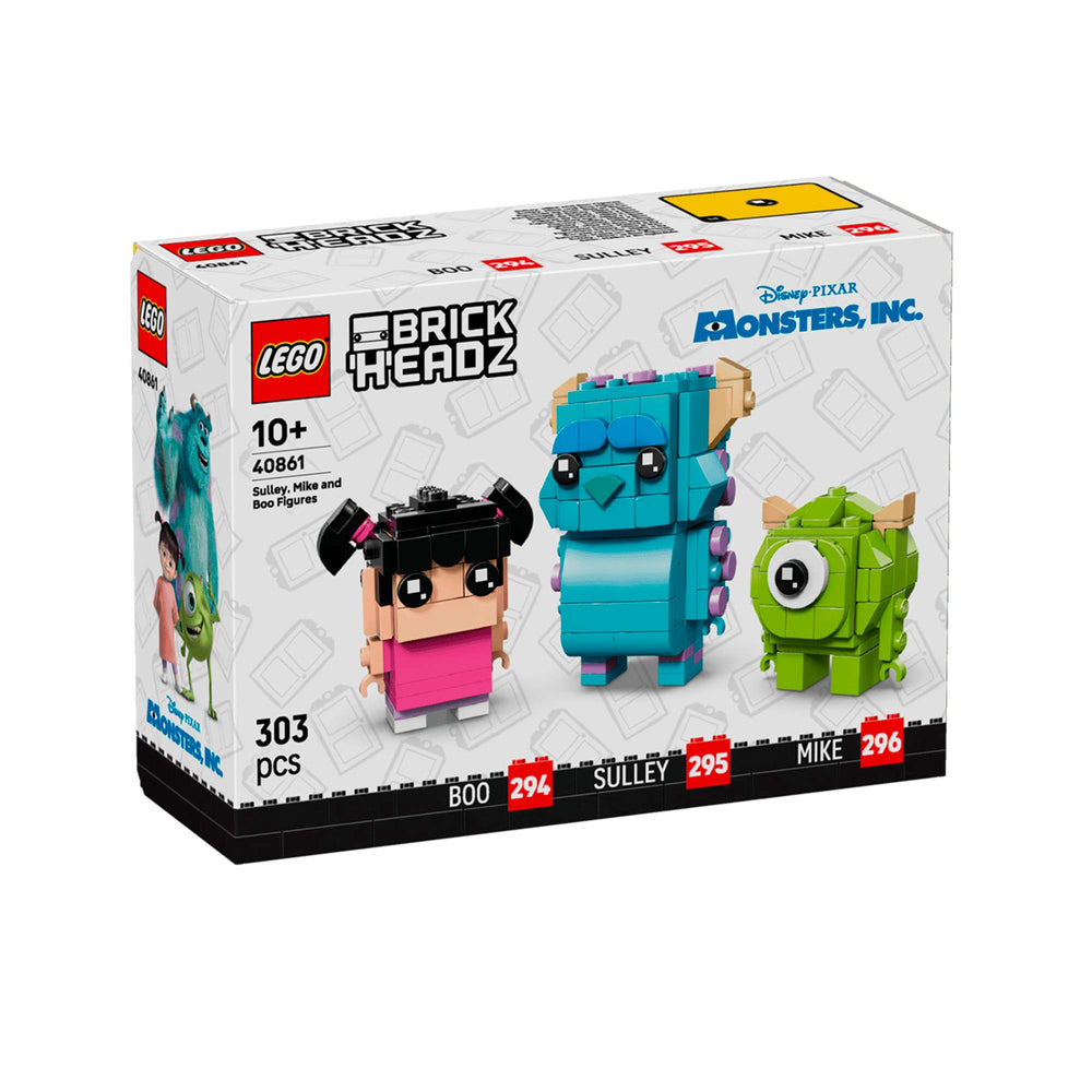 Figuras LEGO BrickHeadz 40861 de Sulley, Mike y Boo de Monstruos S.A. con bases para exhibición