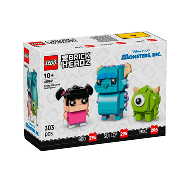 Figuras LEGO BrickHeadz 40861 de Sulley, Mike y Boo de Monstruos S.A. con bases para exhibición