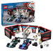 Set LEGO City Taller de F1 con Autos Mercedes-AMG y Alpine, incluye taller con asa de transporte, bancos de trabajo, herramientas, torre de neumáticos y plataformas de lanzamiento; 678 piezas con minifiguras de pilotos y mecánicos, ideal para niños desde 7 años.