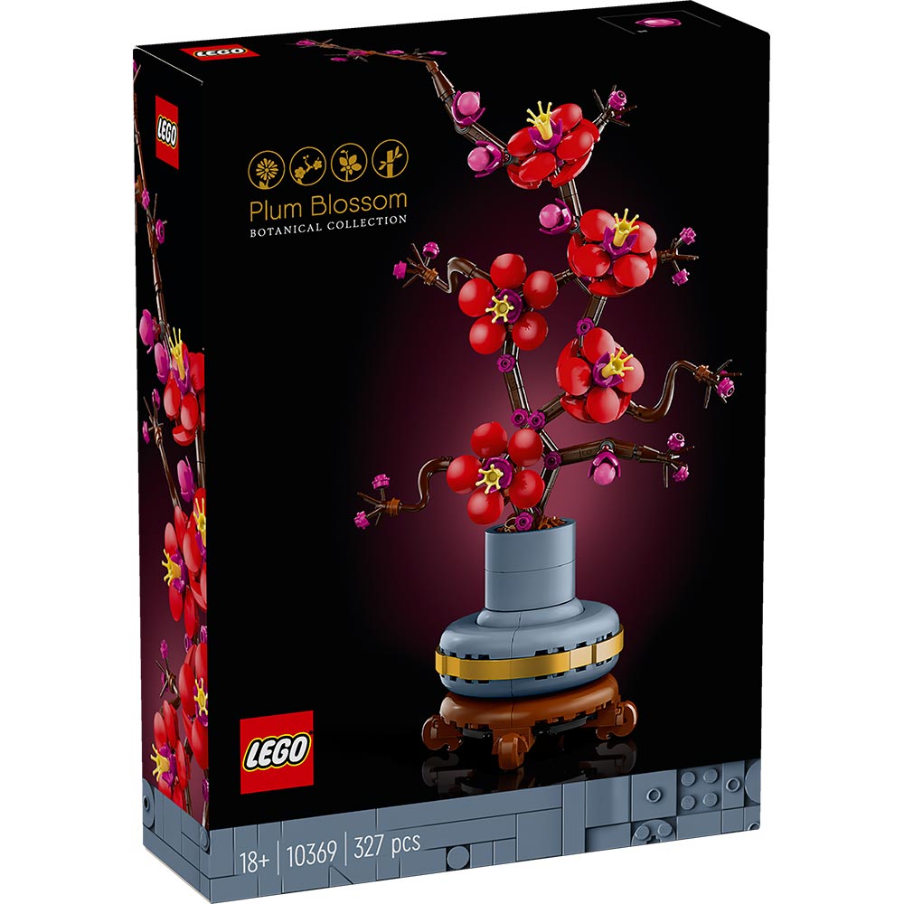 LEGO Icons Flor de Ciruelo 10369 con flores rojas y maceta decorativa azul