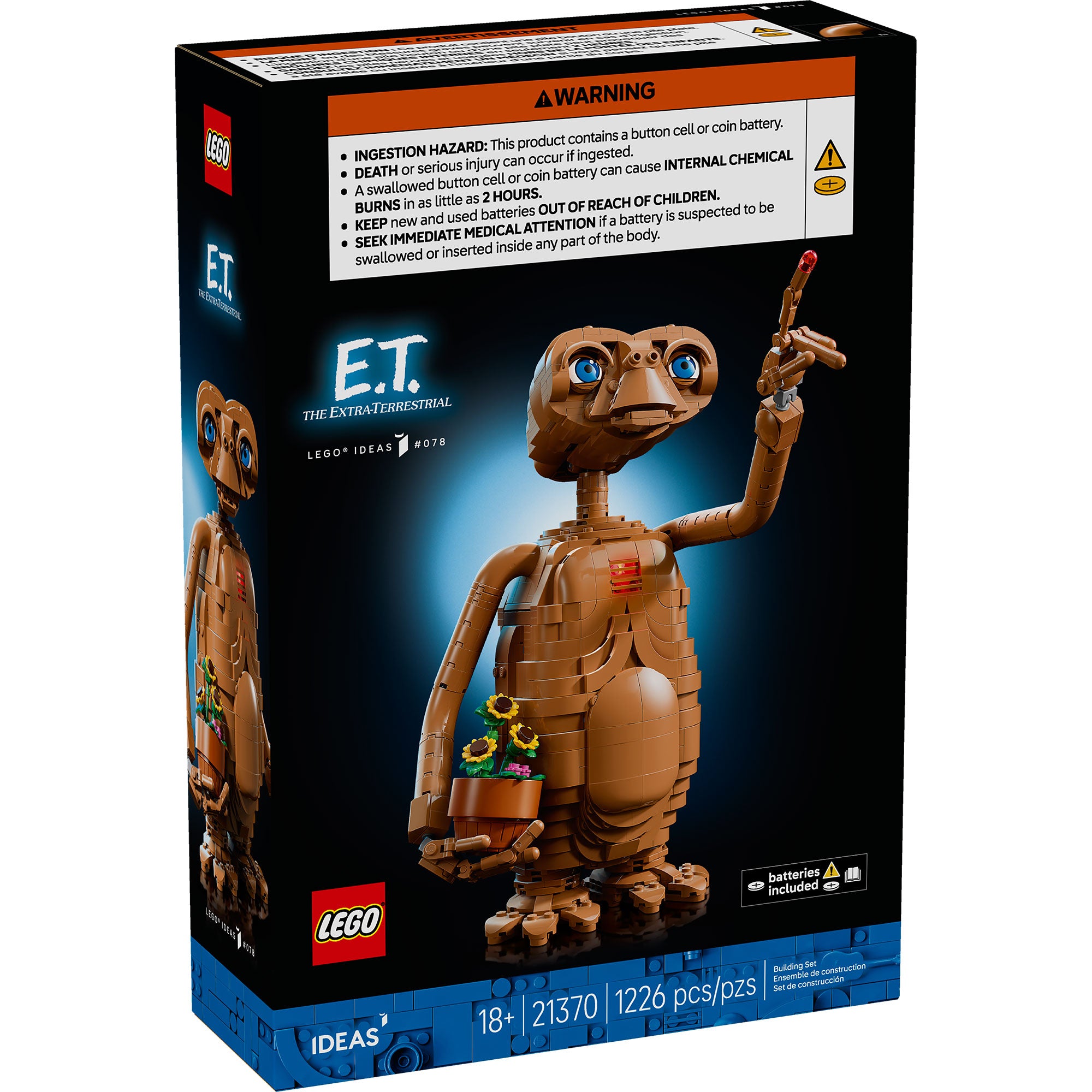 LEGO Ideas E.T. the Extra-Terrestrial 21370 con figura articulada, corazón iluminado, girasoles y 1226 piezas