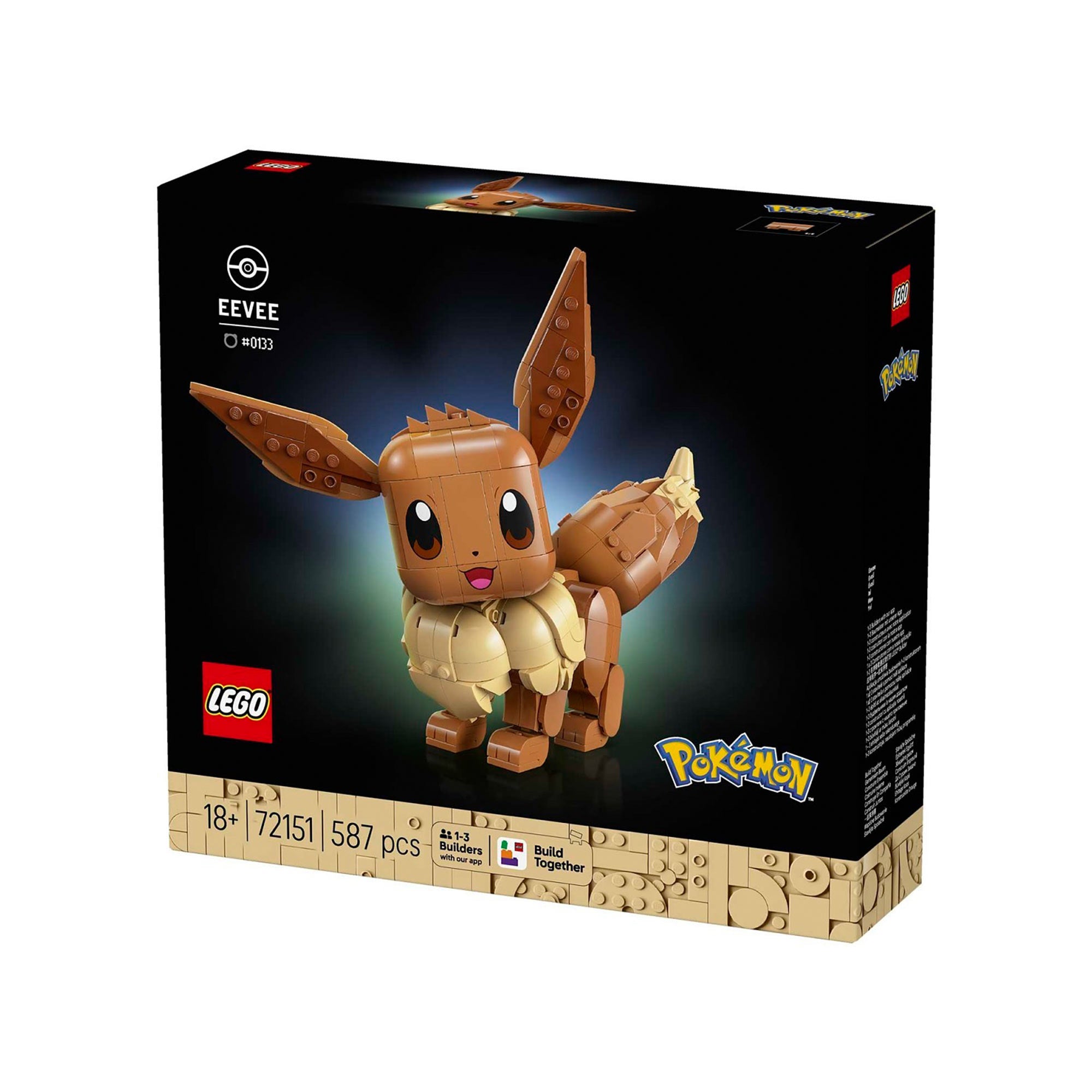 LEGO Pokémon Eevee 72151, figura articulada coleccionable para adultos con orejas, cabeza, patas y cola móviles, inspirada en el popular Pokémon de tipo Normal.