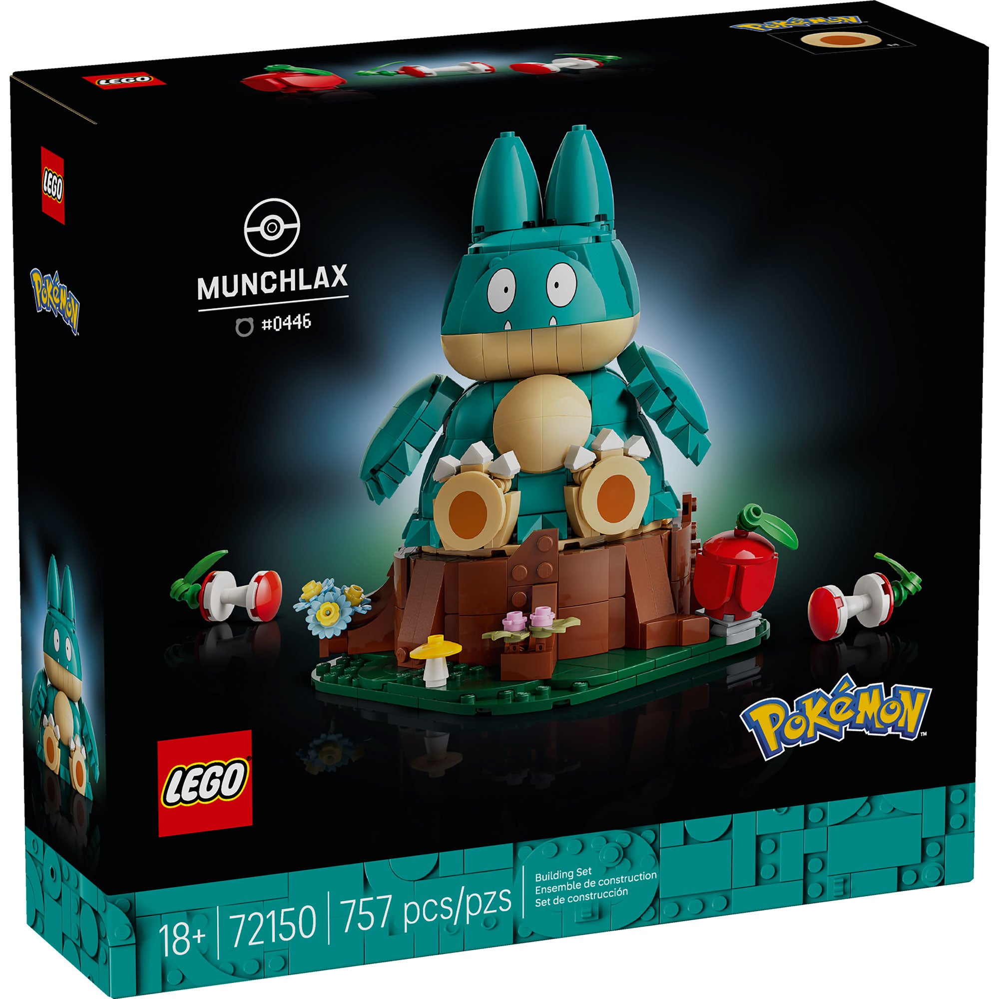 LEGO Pokémon Munchlax 72150 articulado con manzana, tocón y 757 piezas