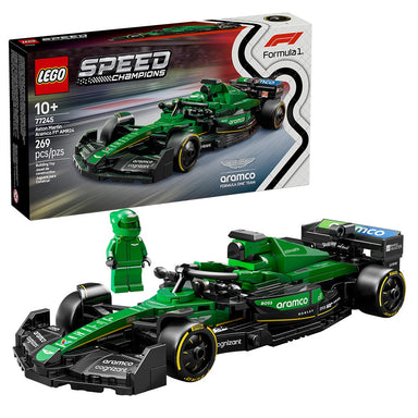 Set LEGO Speed Champions Aston Martin Aramco F1 Team AMR24 con minifigura de piloto, halo móvil, alerón trasero, neumáticos Pirelli y detalles auténticos del monoplaza 2024 de Fórmula 1.