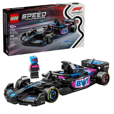 Set LEGO Speed Champions BWT Alpine F1 Team A524 con minifigura de piloto, diseño del modelo 2024, halo, alerón trasero y neumáticos Pirelli.