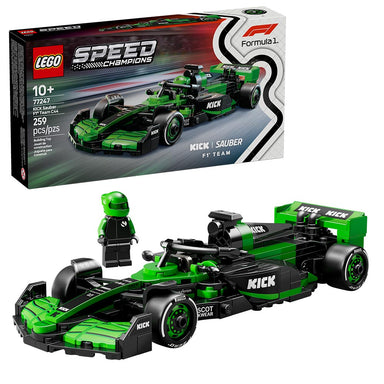 Set LEGO Speed Champions KICK Sauber F1 Team C44 con minifigura de piloto, diseño del modelo 2024, halo, alerón trasero y neumáticos Pirelli.