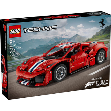 LEGO Technic Ferrari 488 Pista 42235 con motor V8, pistones móviles, diferencial, dirección y puertas abatibles, 882 piezas