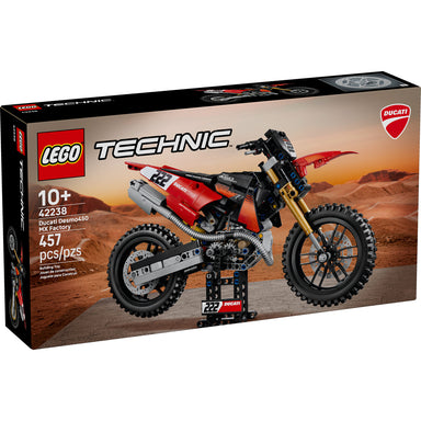 LEGO Technic Moto Ducati Desmo450 MX Factory 42238 roja con suspensión, dirección y motor monocilíndrico, 457 piezas